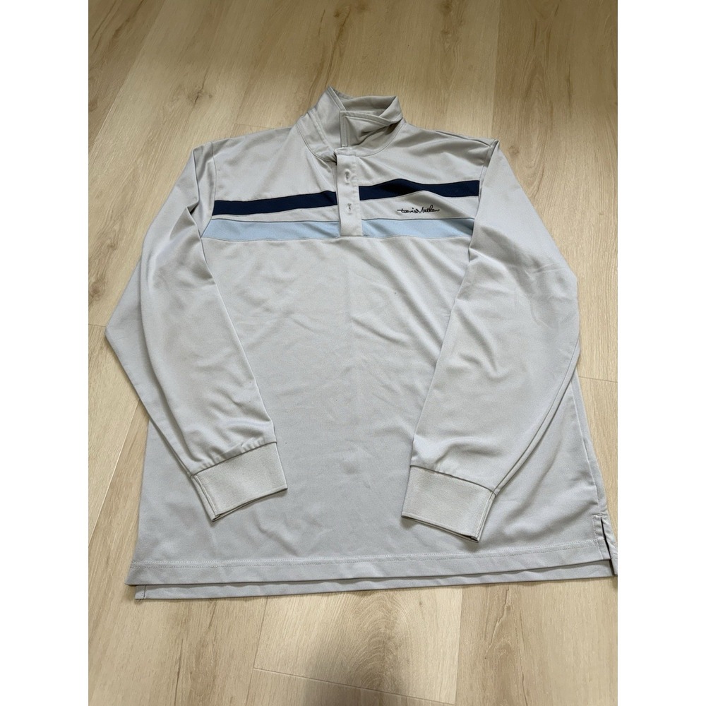 Travis Mathew Polo Shirt Grey/Blue Golf Performance Long Sleeve Men's Size Large